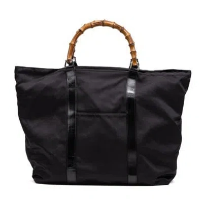 Pre-owned Gucci Canvas Large Bamboo Tote In Black
