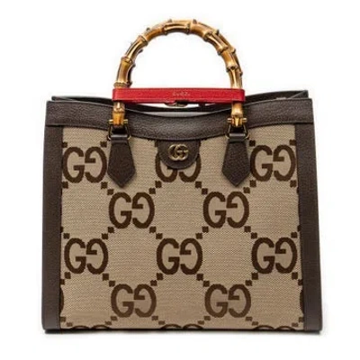 Pre-owned Gucci Canvas Large Diana Bamboo Tote In Neutral