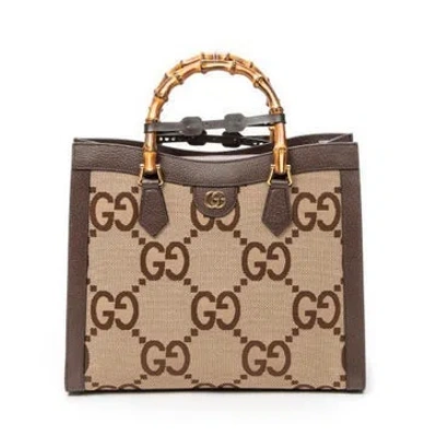 Pre-owned Gucci Canvas Large Diana Bamboo Tote In Neutral