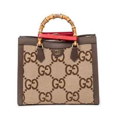 Pre-owned Gucci Canvas Large Diana Bamboo Tote In Neutral