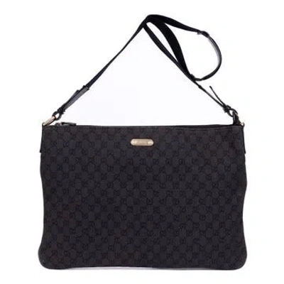 Pre-owned Gucci Canvas Large Flat Messenger Null In Black