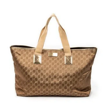 Pre-owned Gucci Canvas Large Web Horizontal Tote In Gold