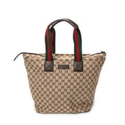 Pre-owned Gucci Canvas Large Web Shopping Tote In Neutral