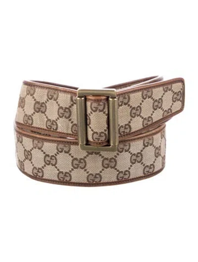 Pre-owned Gucci Canvas Leather Trim Embellishment Waist Belt In Brown