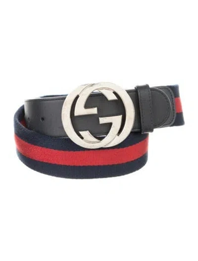 Pre-owned Gucci Canvas Leather Trim Embellishment Waist Belt In Multi