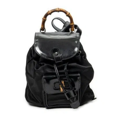 Pre-owned Gucci Canvas Mini Bamboo Backpack In Black