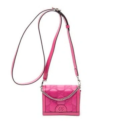 Pre-owned Gucci Canvas Mini Marmont Wallet On Chain In Pink