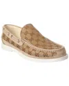 Gucci Gg Canvas Leather Loafers In Beige