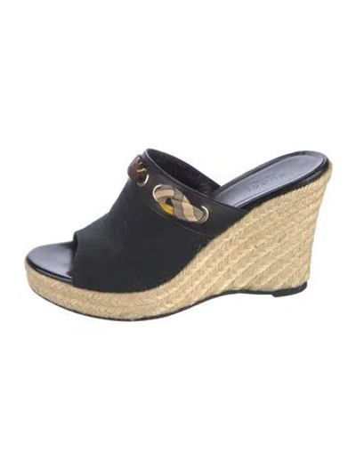 Pre-owned Gucci Canvas Mules In Black