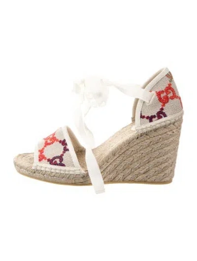 Pre-owned Gucci Canvas Patterned Espadrilles In Neutral