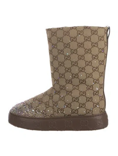 Pre-owned Gucci Canvas Printed Boots W/ Tags In Brown