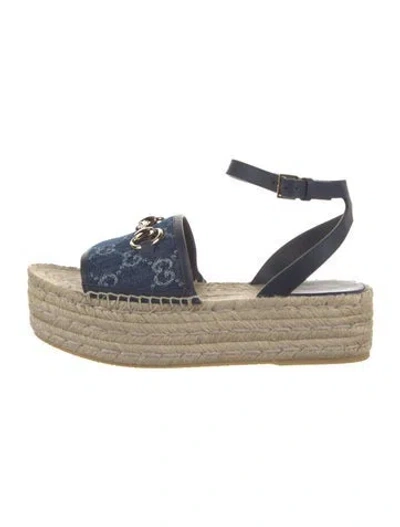 Pre-owned Gucci Canvas Printed Espadrilles In Blue