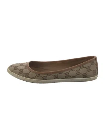 Pre-owned Gucci Canvas Printed Flats In Neutral