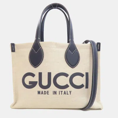 Pre-owned Gucci Canvas Printed Handbag In Beige