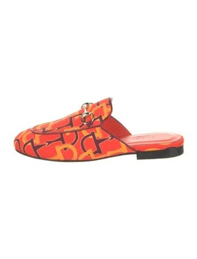 Pre-owned Gucci Canvas Printed Mules In Orange