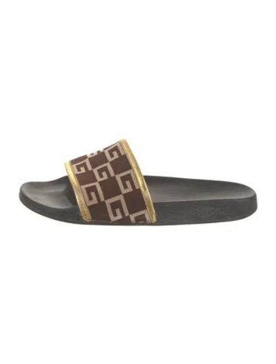 Pre-owned Gucci Canvas Printed Slides In Brown