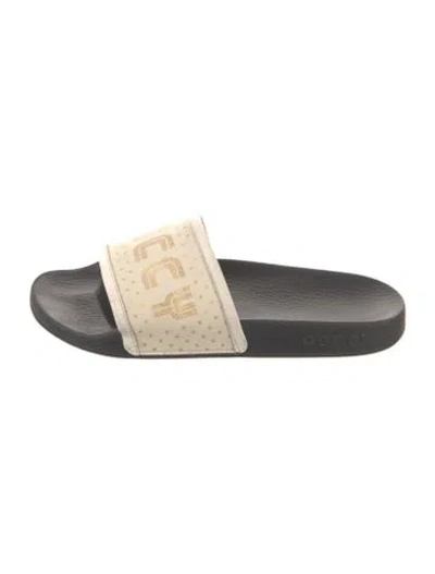 Pre-owned Gucci Canvas Printed Slides In Neutral