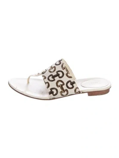Pre-owned Gucci Canvas Printed Slides In Neutral