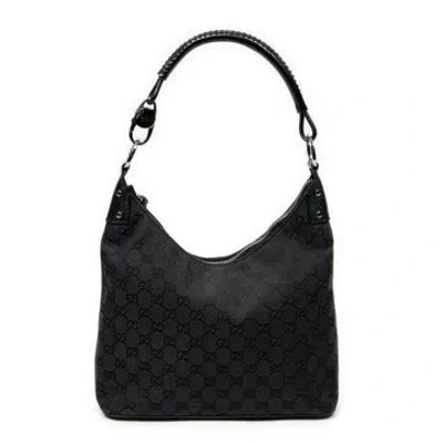 Pre-owned Gucci Canvas Ring Handle Zip Hobo In Black