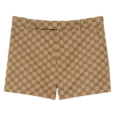 Pre-owned Gucci Canvas Shorts 'camel/ebony' | Tan | Women's Size 46 In Brown