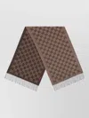 Gucci Canvas Signature Lux Scarf Fringed Edges In Brown