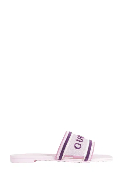 Gucci Canvas Slides In White