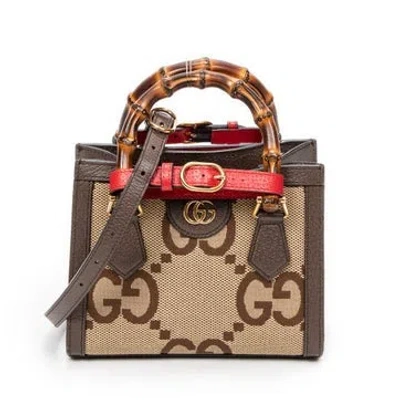 Pre-owned Gucci Canvas Small Diana Bamboo Tote In Brown