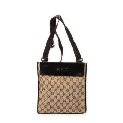 Pre-owned Gucci Canvas Small Flat Messenger In Brown