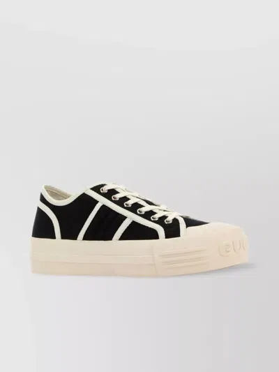 Gucci Canvas Sneakers With Contrast Trim And Rubber Sole In Black