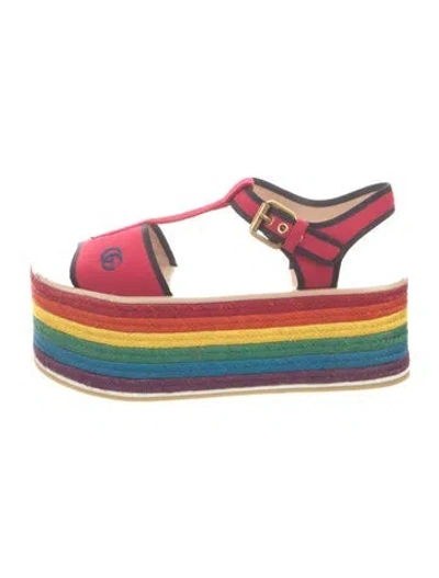 Pre-owned Gucci Canvas Striped Espadrilles In Red