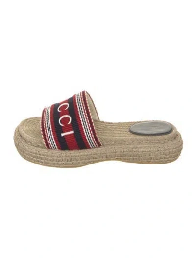 Pre-owned Gucci Canvas Striped Slides In Neutrals