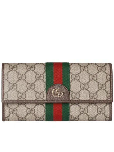 Gucci Canvas Striped Wallet In Brown