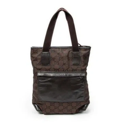 Pre-owned Gucci Canvas Tall Front Pocket Zip Tote In Brown
