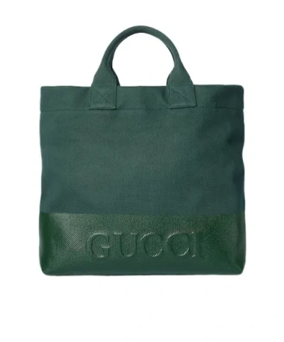 Gucci Canvas Tote Bag With Embossed Detail In Green