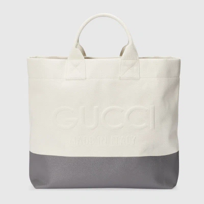 Gucci Canvas Tote Bag With Embossed Detail In Weiss