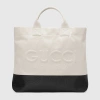 Gucci Canvas Tote Bag With Embossed Detail In Weiss