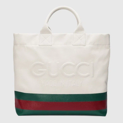 Gucci Canvas Tote Bag With Embossed Detail In White