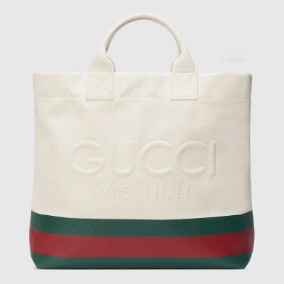 Gucci Canvas Tote Bag With Embossed Detail In White