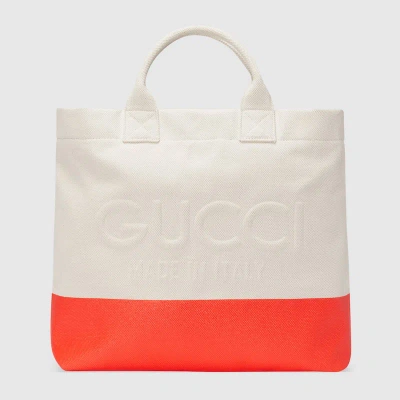 Gucci Canvas Tote Bag With Embossed Detail In White