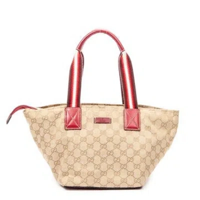 Pre-owned Gucci Canvas Web Trapezoid Tote In Neutral