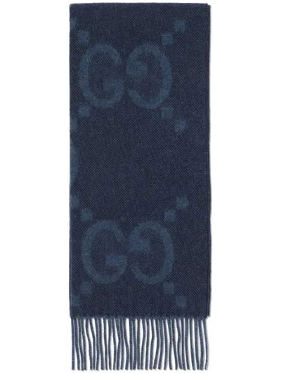 Gucci Cashmere Gg Scarf In Blue