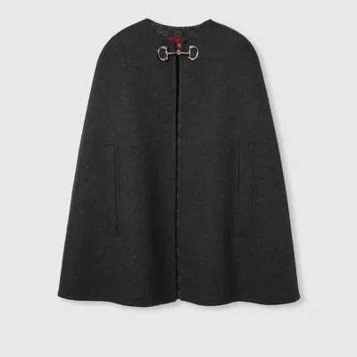 Gucci Silk Wool Cape With Horsebit In Black
