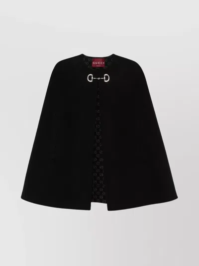 Gucci Wool And Silk Horsebit Cape In Black