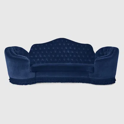 Gucci Capitonné Camelback Velvet Sofa In Blue