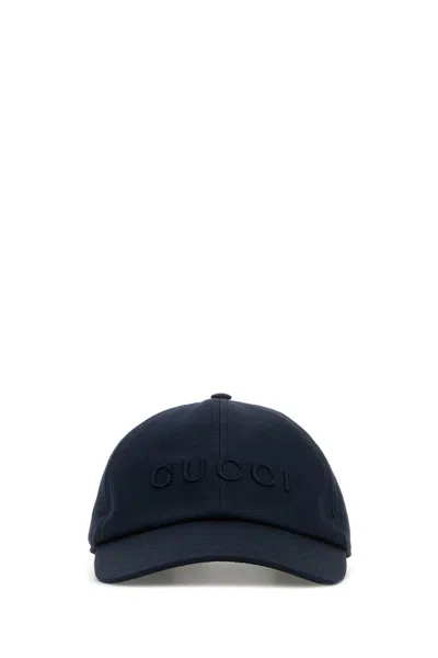 Gucci Cappello Da Baseball In Cotone Stretch Blu Navy Uomo In Black