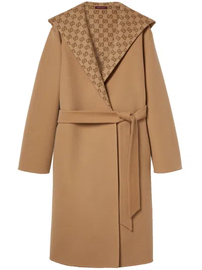 Gucci Cappotto Reversibile In Lana Misto Seta Gg