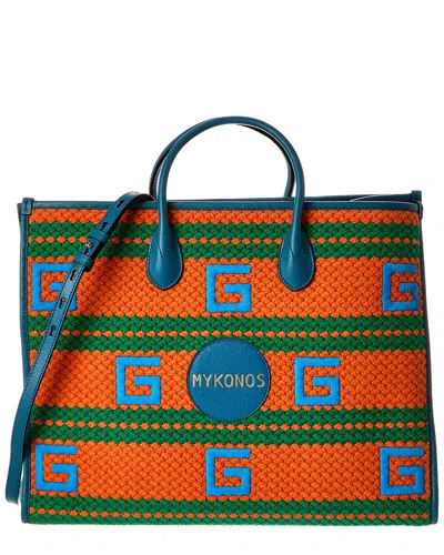Gucci Capri Woven & Leather Tote In Orange