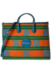 Gucci Capri Woven & Leather Tote In Orange