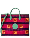 Gucci Capri Woven & Leather Tote In Pink