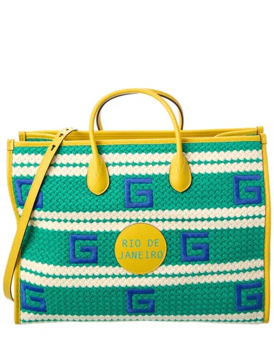 Gucci Capri Woven & Leather Tote In Yellow